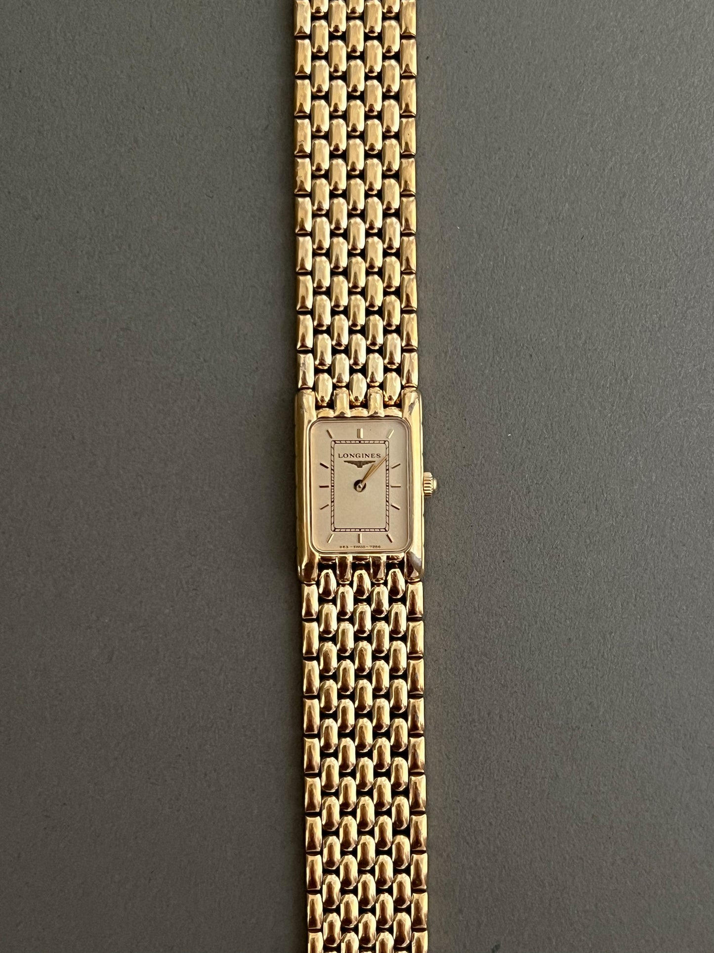 Longines Flagship Gold Ladies Tank Watch with Textured Bracelet
