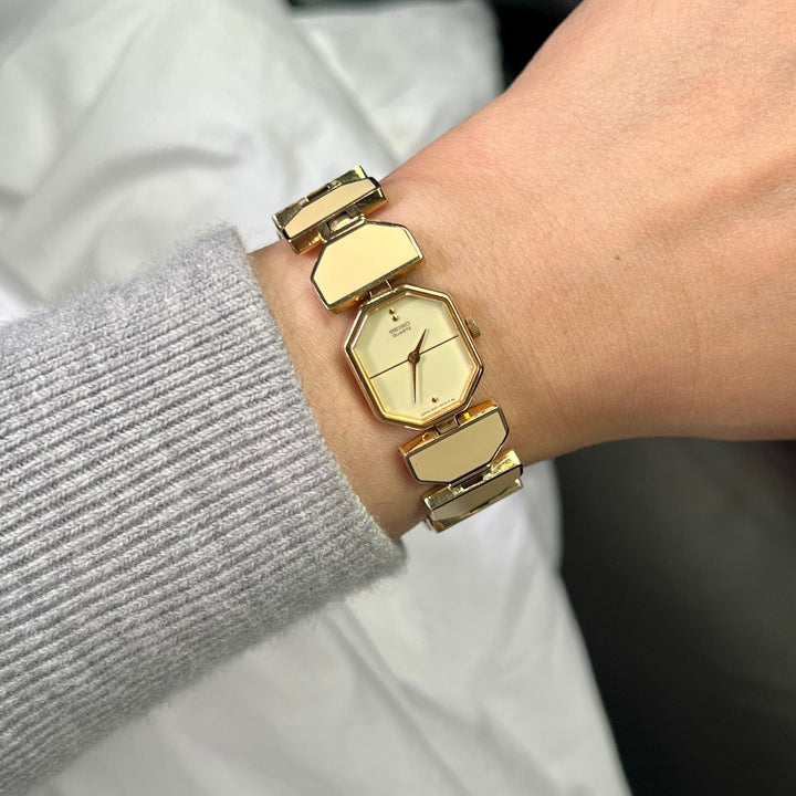Seiko Cream Panel Gold Tone Bracelet Watch