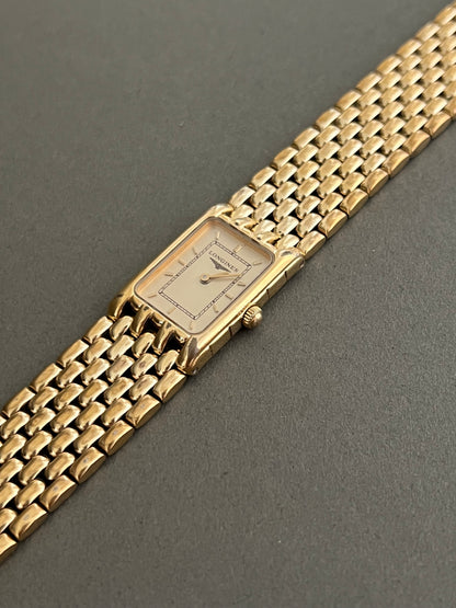 Longines Flagship Gold Ladies Tank Watch with Textured Bracelet