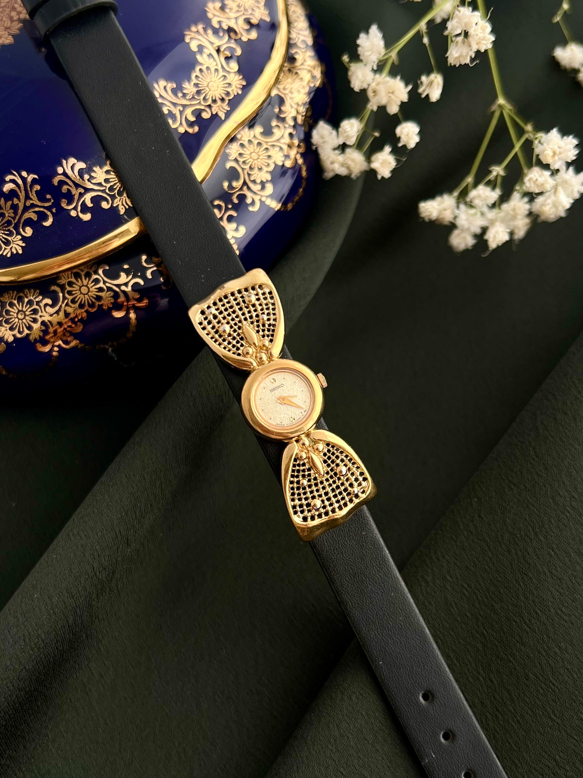 Seiko Gold Floral Openwork Lug Dress Watch
