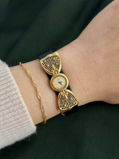 Seiko Gold Floral Openwork Lug Dress Watch