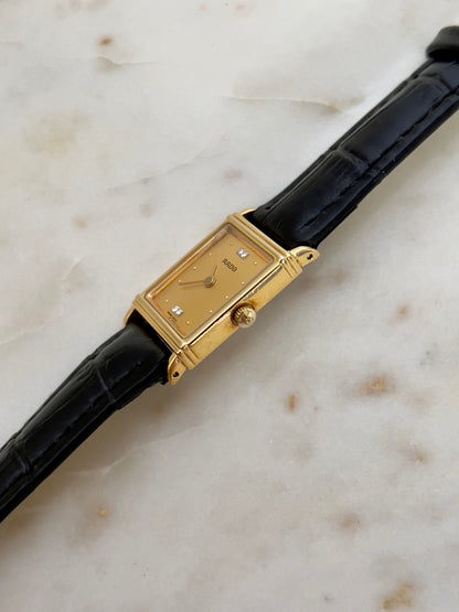 Rado Gold Toned Tank Woman's Watch with Diamond Accent