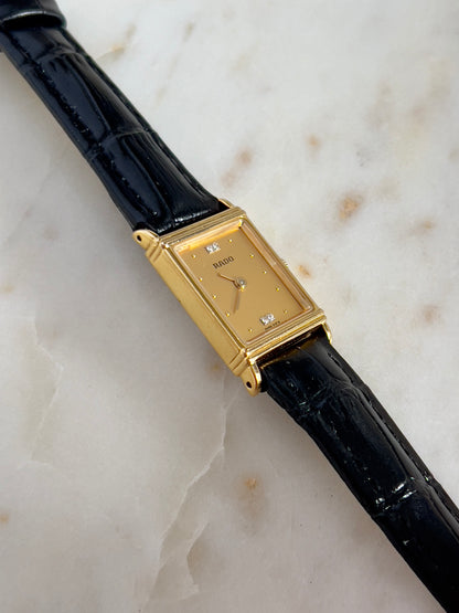 Rado Gold Toned Tank Woman's Watch with Diamond Accent