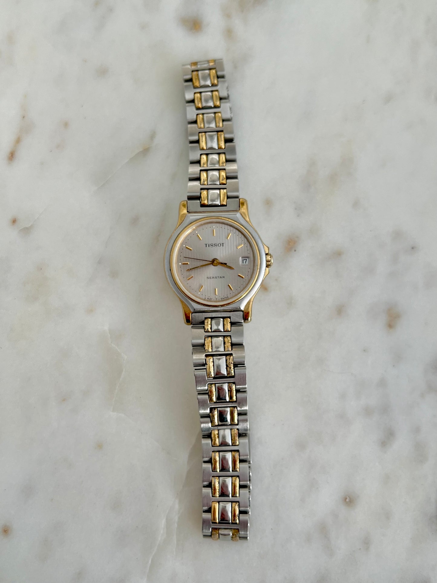 Tissot Seastar Ladies’ Two-Tone Watch with Textured Silver Dial
