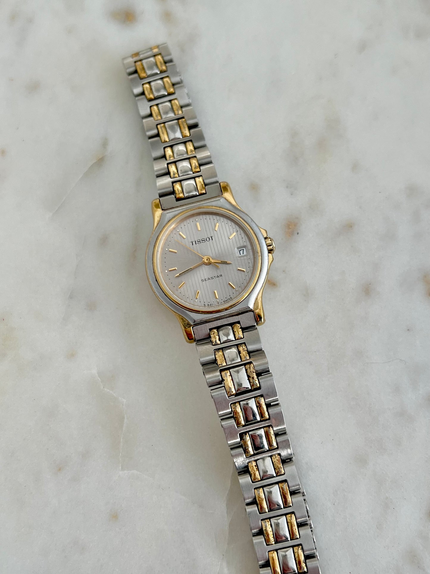 Tissot Seastar Ladies’ Two-Tone Watch with Textured Silver Dial