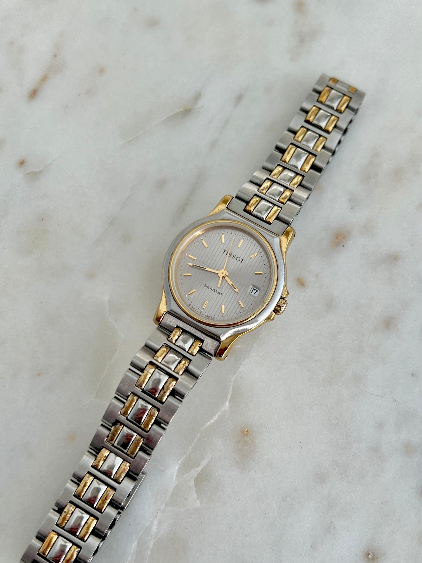 Tissot Seastar Ladies’ Two-Tone Watch with Textured Silver Dial
