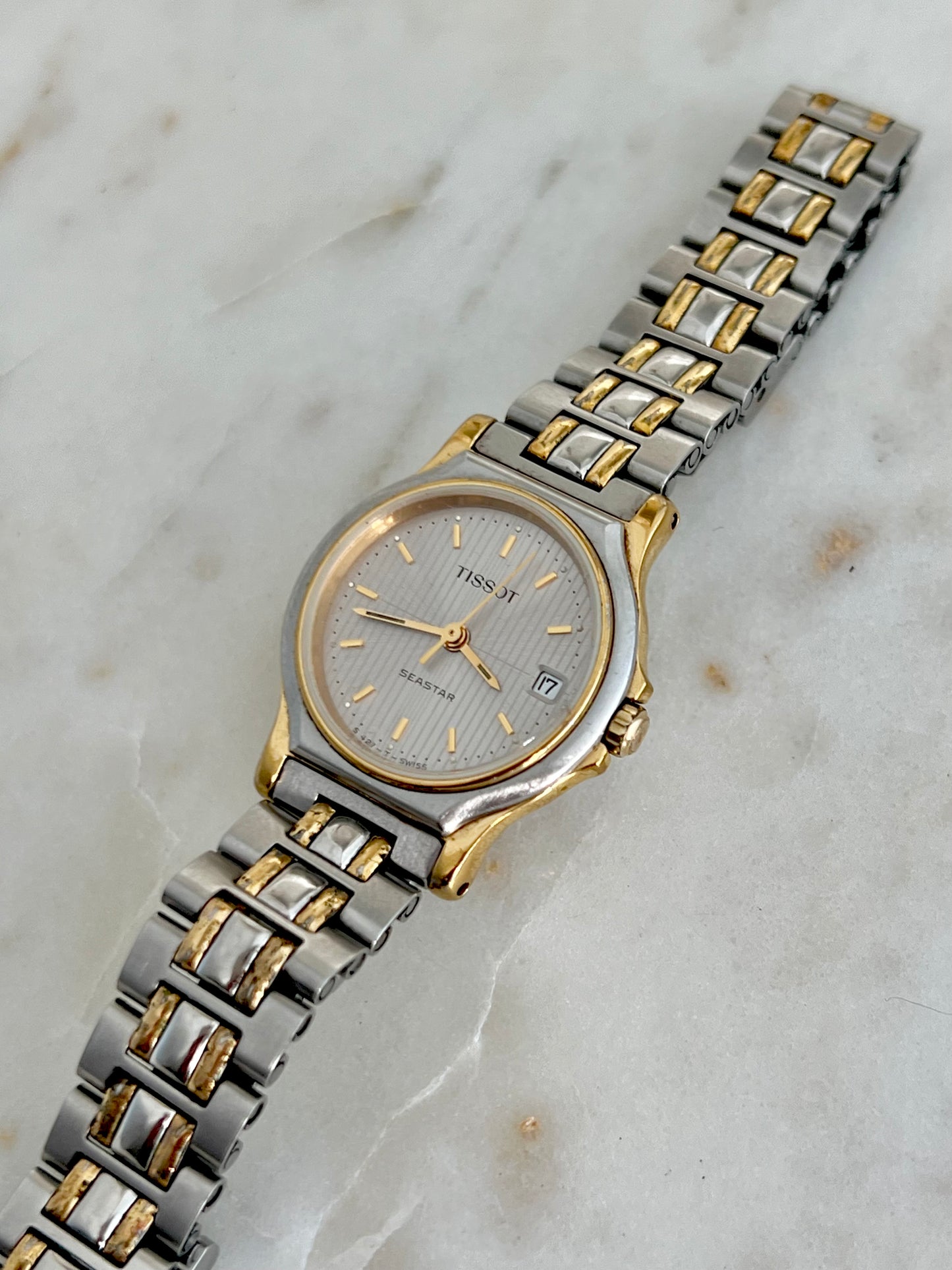 Tissot Seastar Ladies’ Two-Tone Watch with Textured Silver Dial