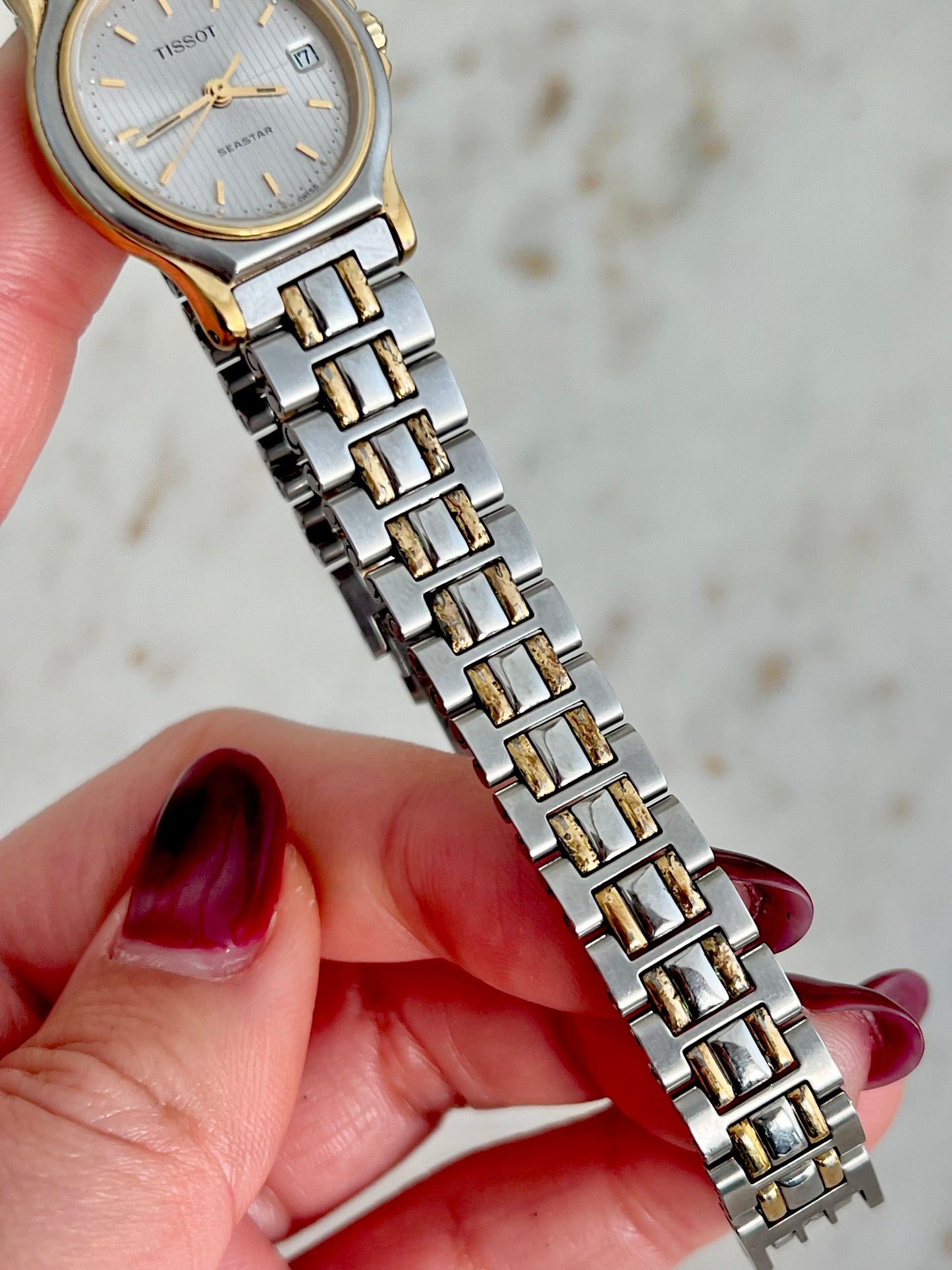 Tissot Seastar Ladies’ Two-Tone Watch with Textured Silver Dial