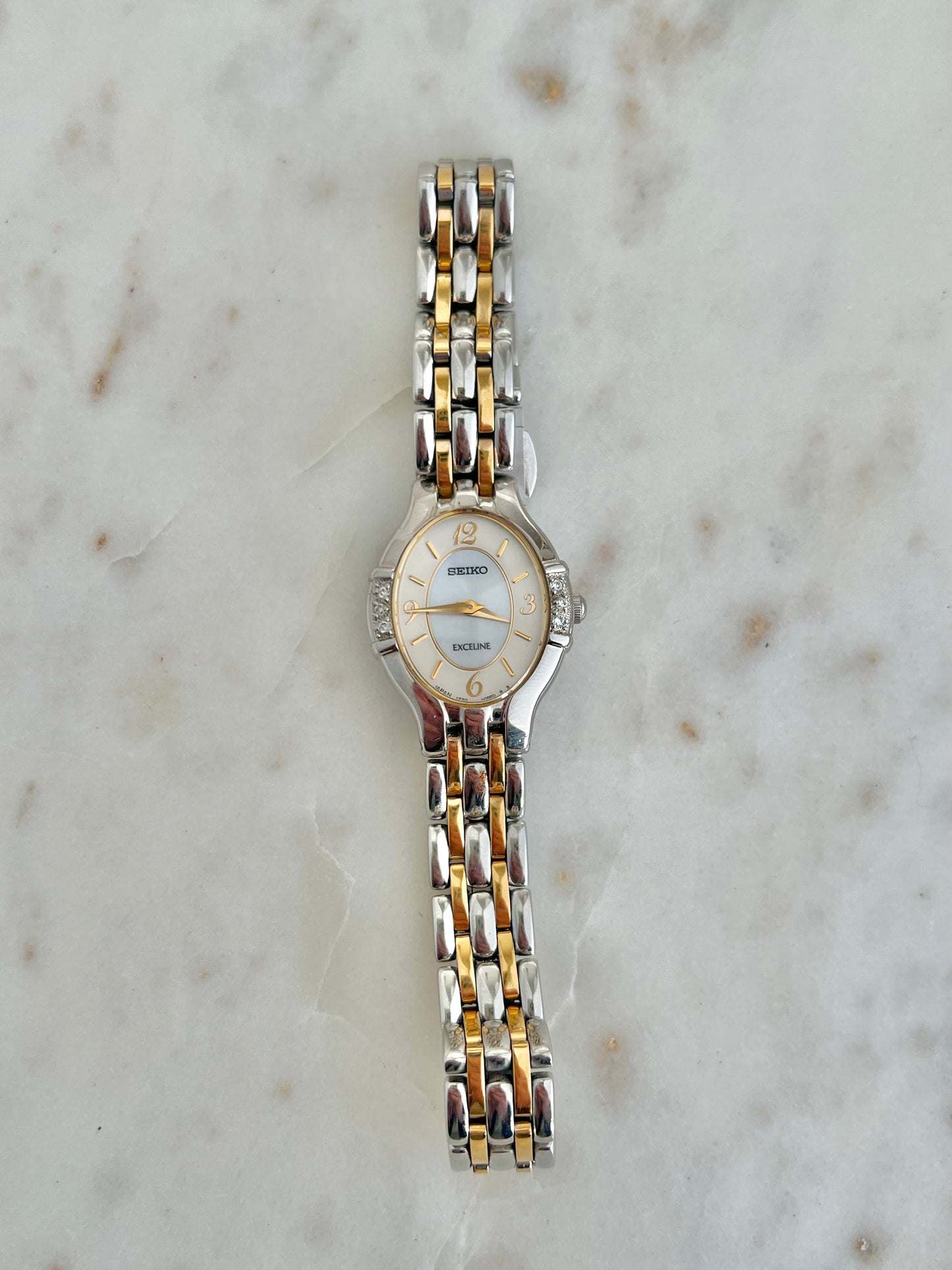 Seiko Exceline Two Tone Oval Diamond Bezel Woman's Watch