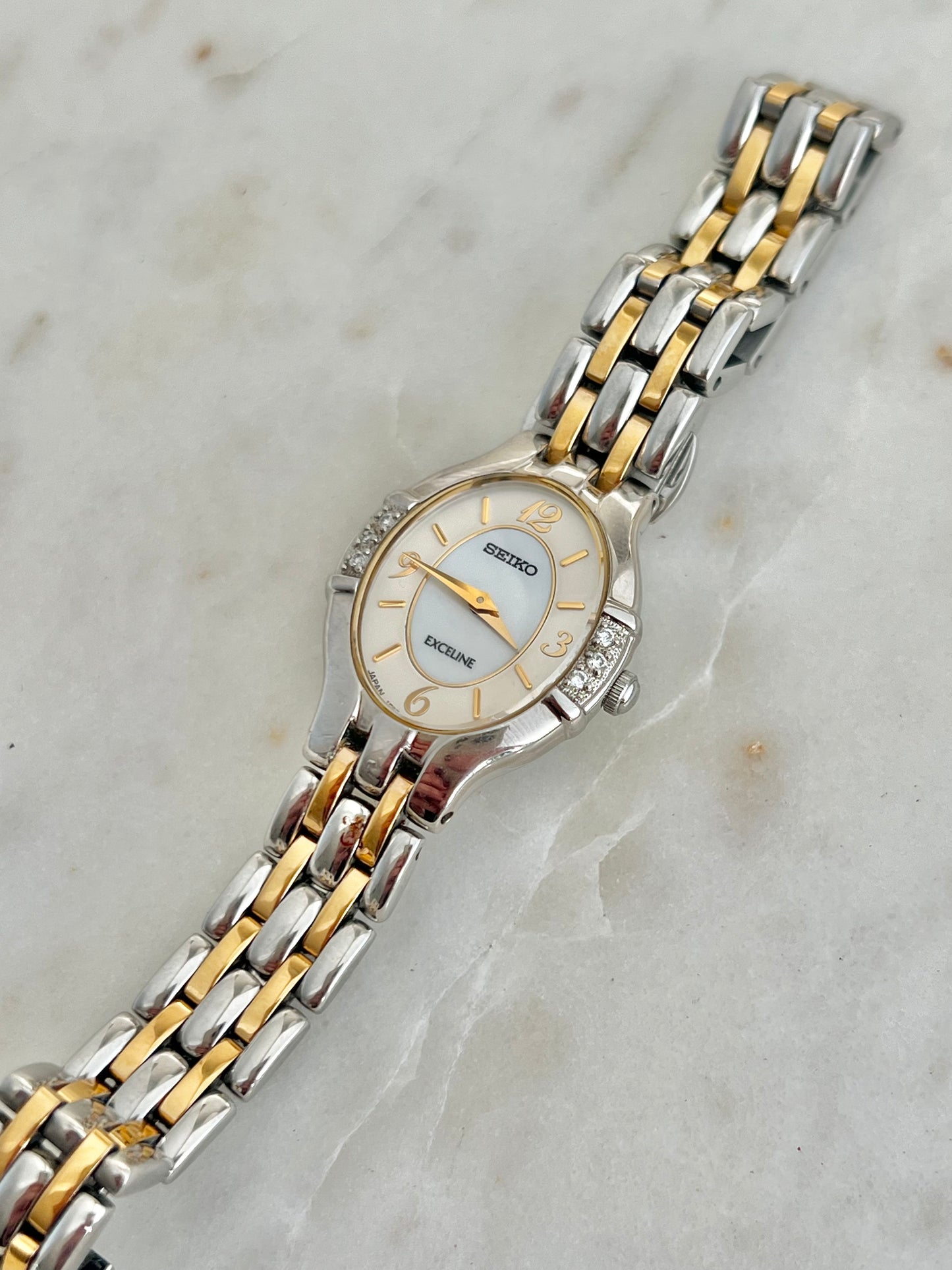 Seiko Exceline Two Tone Oval Diamond Bezel Woman's Watch
