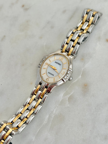 Seiko Exceline Two Tone Oval Diamond Bezel Woman's Watch