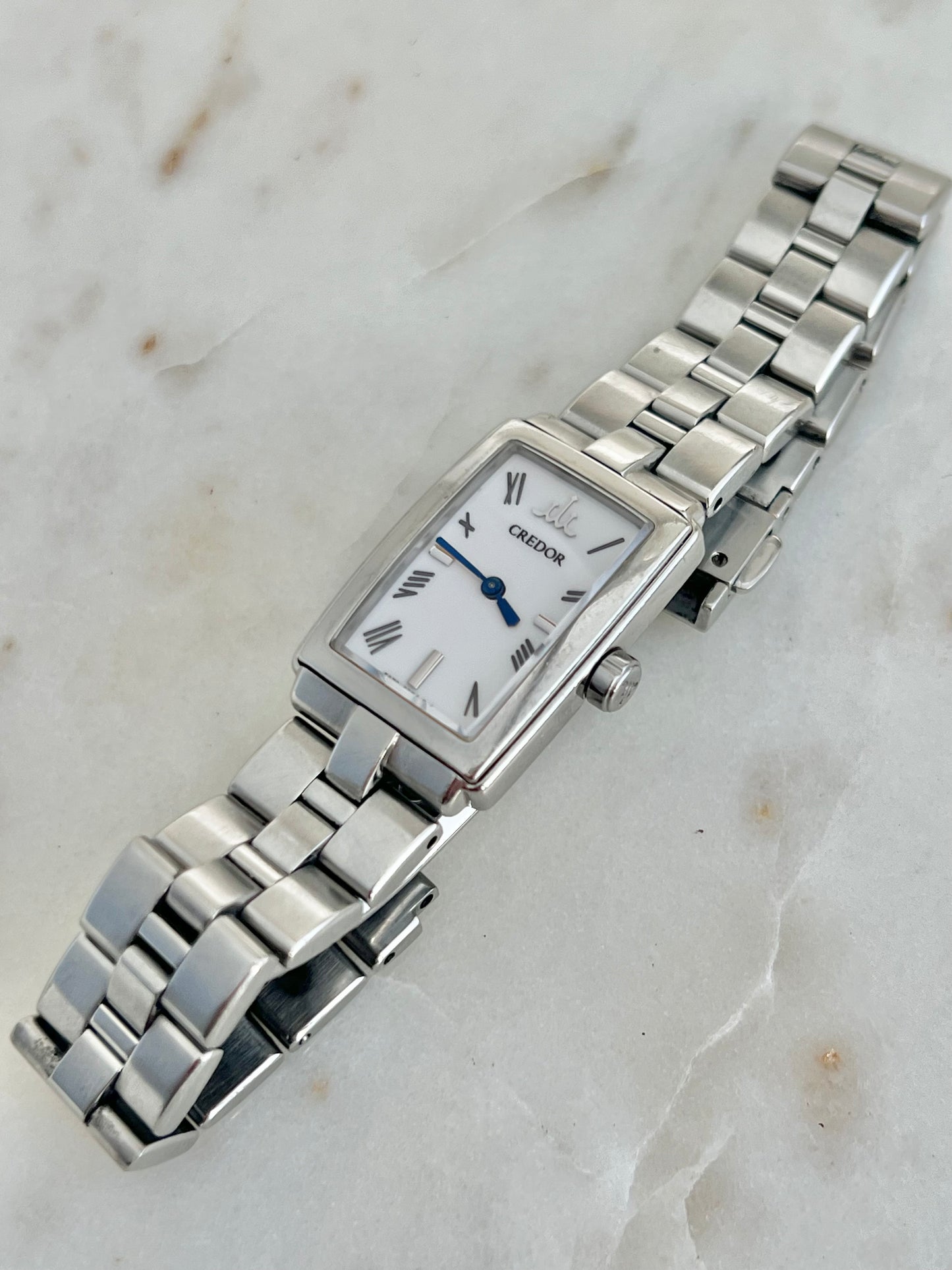 Credor by Seiko Tank Silver Womens Watch with Roman Numerals