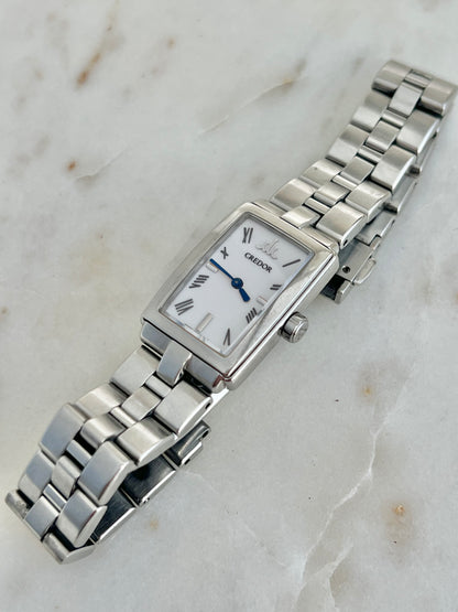 Credor by Seiko Tank Silver Womens Watch with Roman Numerals