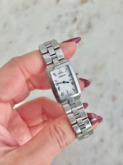 Credor by Seiko Tank Silver Womens Watch with Roman Numerals