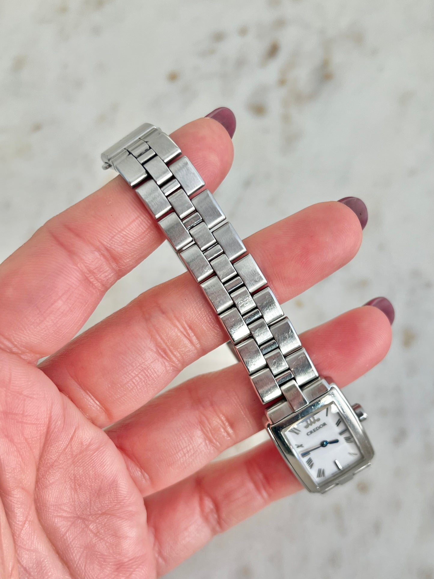 Credor by Seiko Tank Silver Womens Watch with Roman Numerals