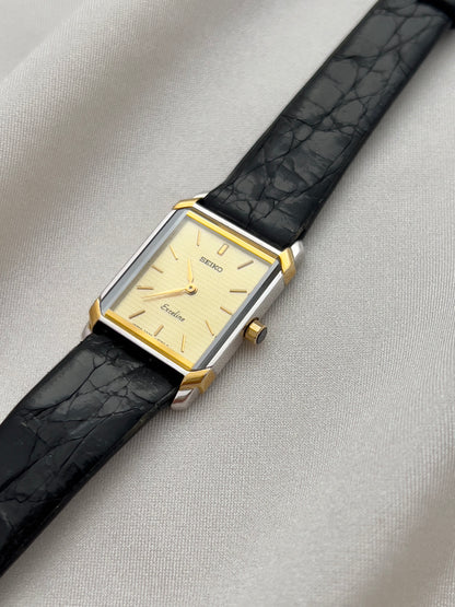 Seiko Exceline Tank Champagne Guilloché Dial Ladies Rectangular Watch