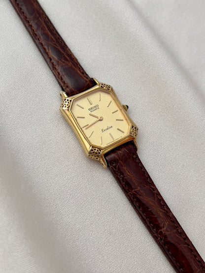 Seiko Exceline Gold Tank Ladies  Watch with Unique Ornate Case