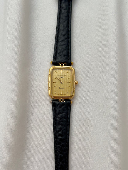 Longines Gold Toned Rectangular Womans Watch with Intricate Details