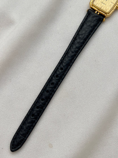 Longines Gold Toned Rectangular Womans Watch with Intricate Details