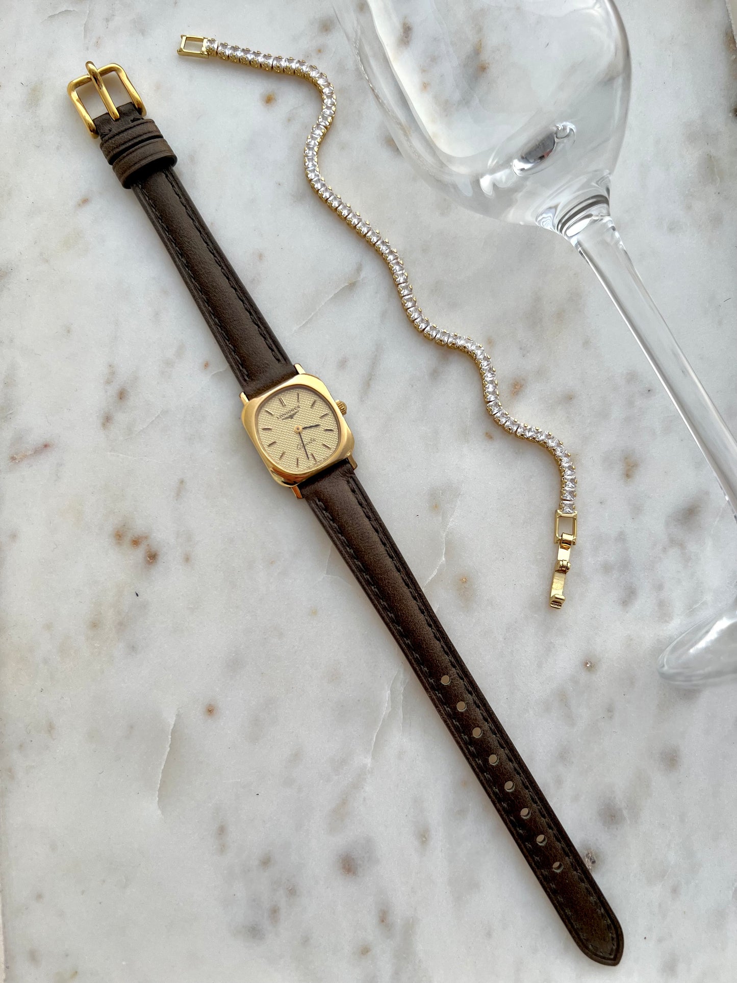 Longines Gold Cushion Textured Dial Women’s Watch