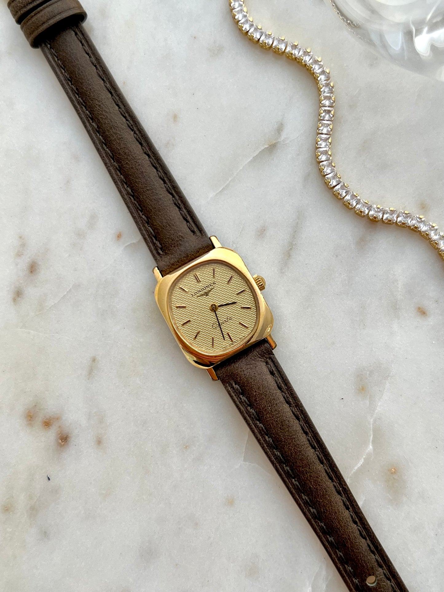 Longines Gold Cushion Textured Dial Women’s Watch