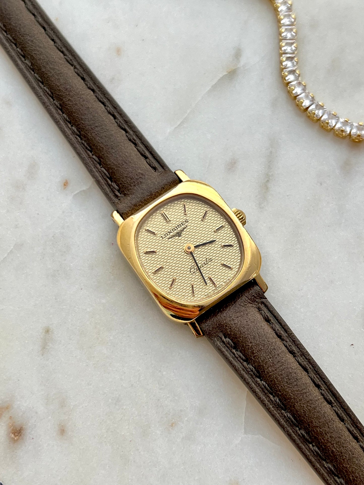 Longines Gold Cushion Textured Dial Women’s Watch