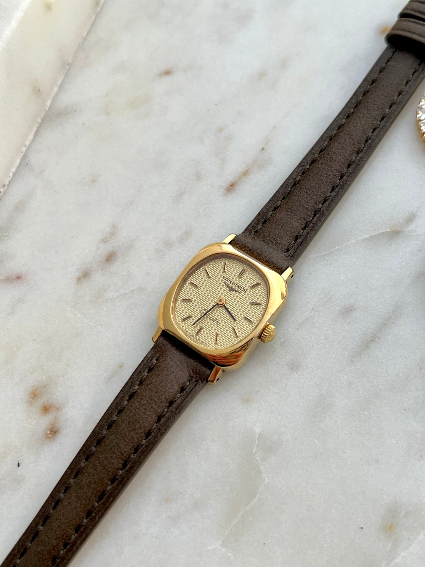 Longines Gold Cushion Textured Dial Women’s Watch