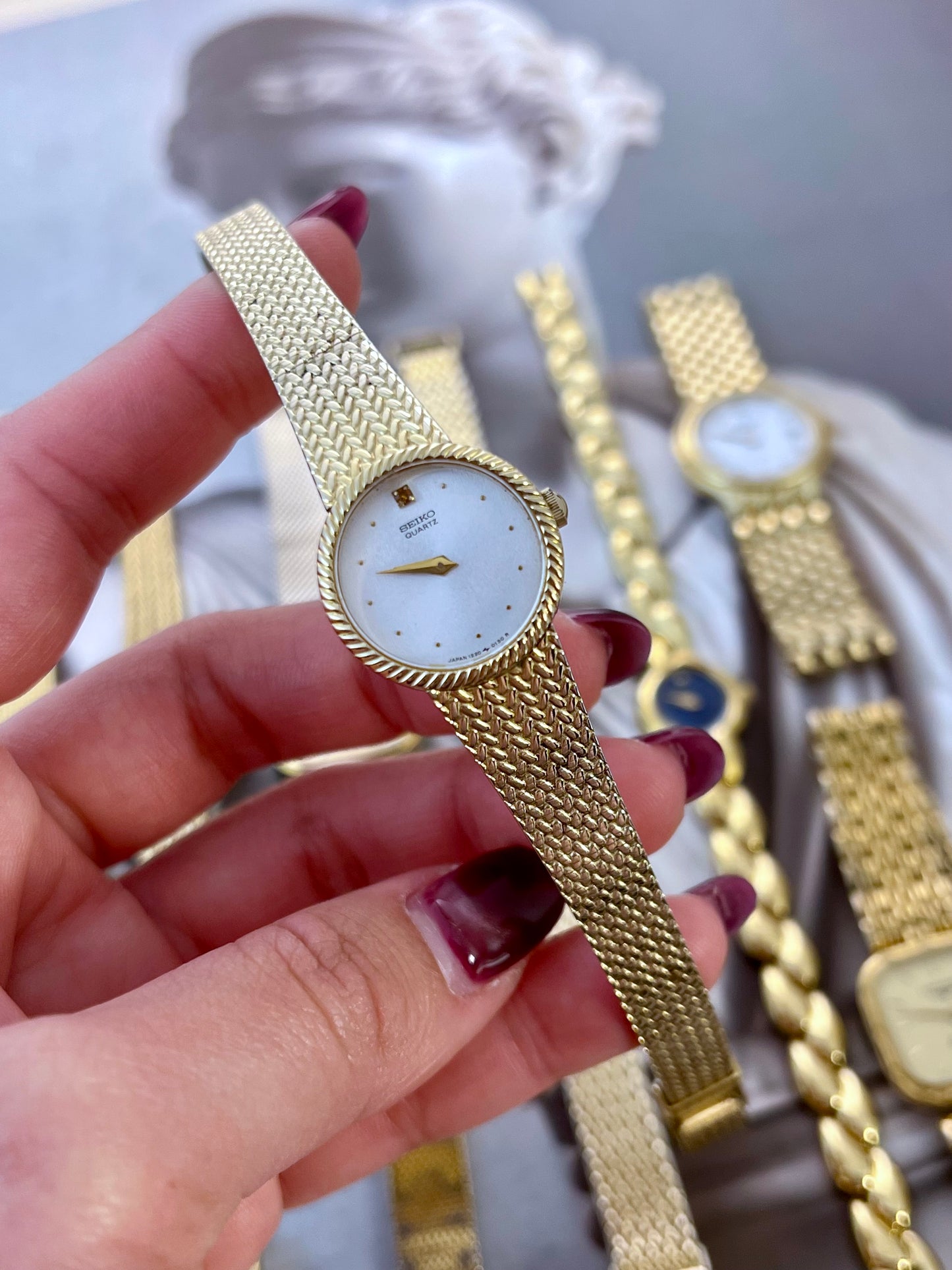 Seiko Womens Watch with Rope Bezel and Gold Woven Bracelet