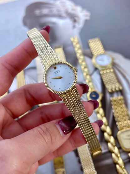 Seiko Womens Watch with Rope Bezel and Gold Woven Bracelet