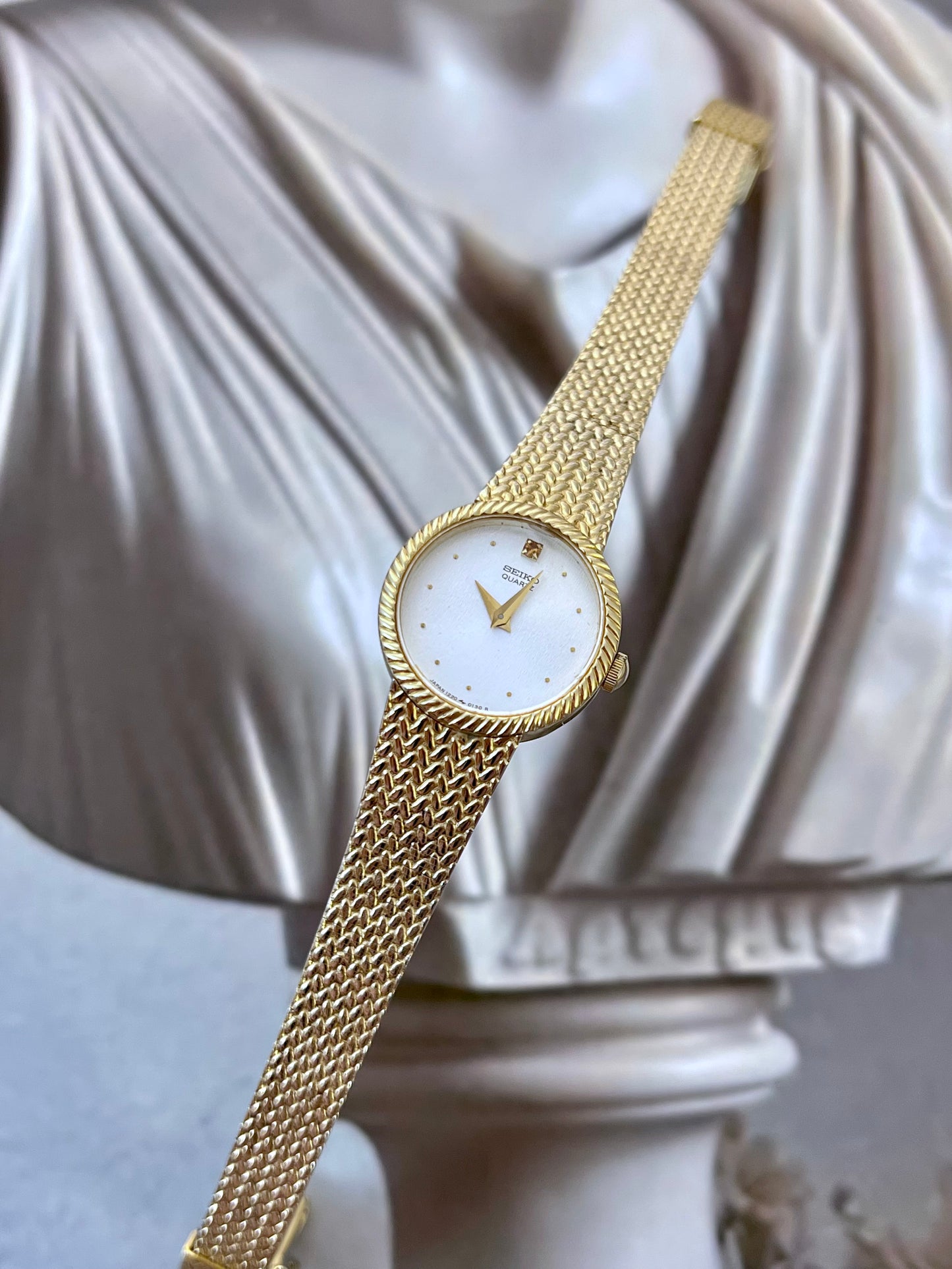 Seiko Womens Watch with Rope Bezel and Gold Woven Bracelet