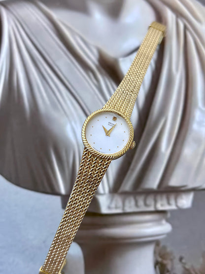 Seiko Womens Watch with Rope Bezel and Gold Woven Bracelet
