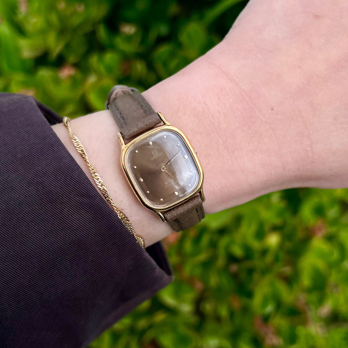 Omega De Ville Gold-Tone Cushion Watch with Smoked Dial
