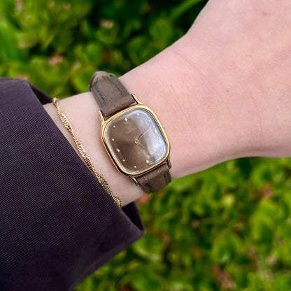 Omega De Ville Gold-Tone Cushion Watch with Smoked Dial