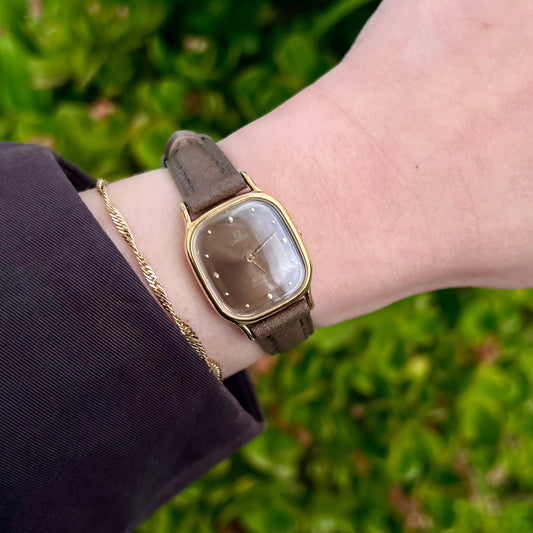 Omega De Ville Gold-Tone Cushion Watch with Smoked Dial