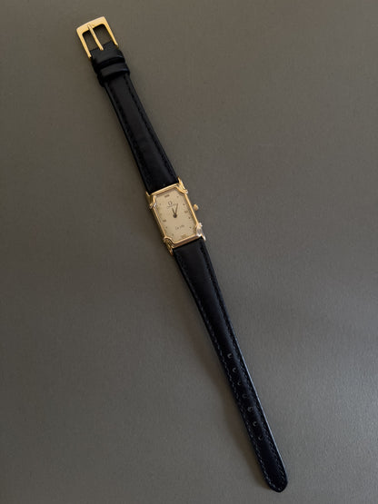 Omega De Ville Ladies Rectangular Gold-Plated Watch with Guilloché Dial