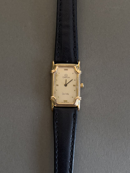 Omega De Ville Ladies Rectangular Gold-Plated Watch with Guilloché Dial