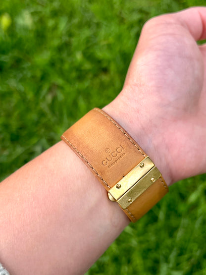 Gucci Gold Leather Cuff Women’s Watch