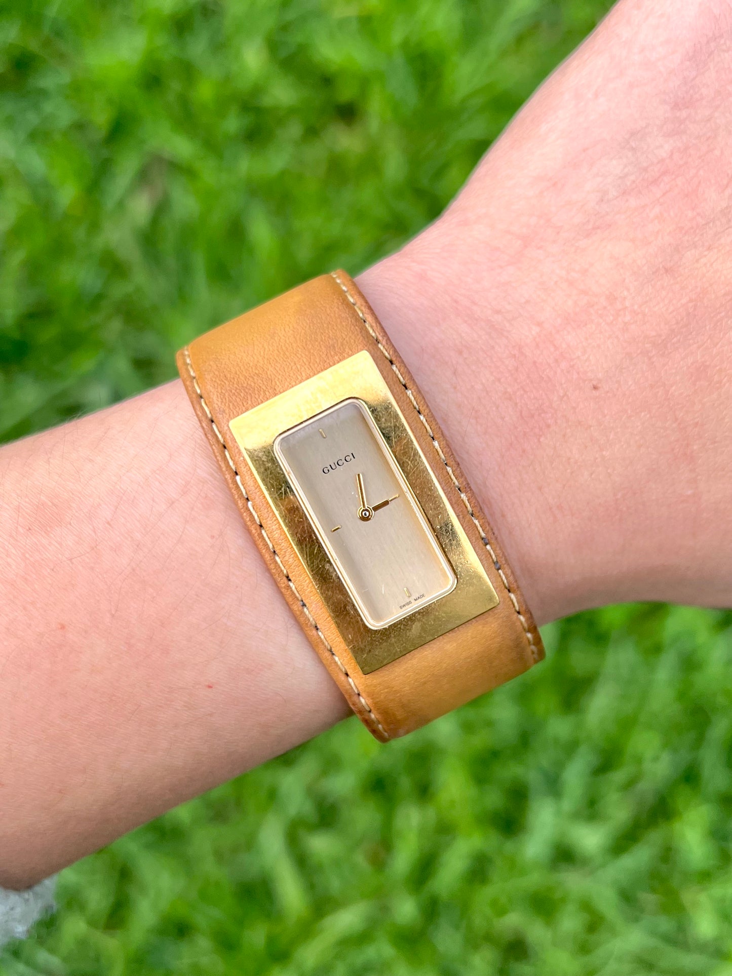 Gucci Gold Leather Cuff Women’s Watch