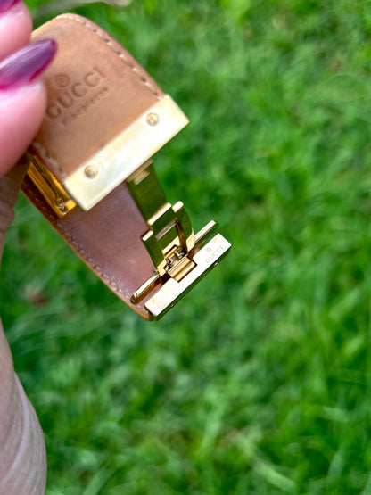 Gucci Gold Leather Cuff Women’s Watch