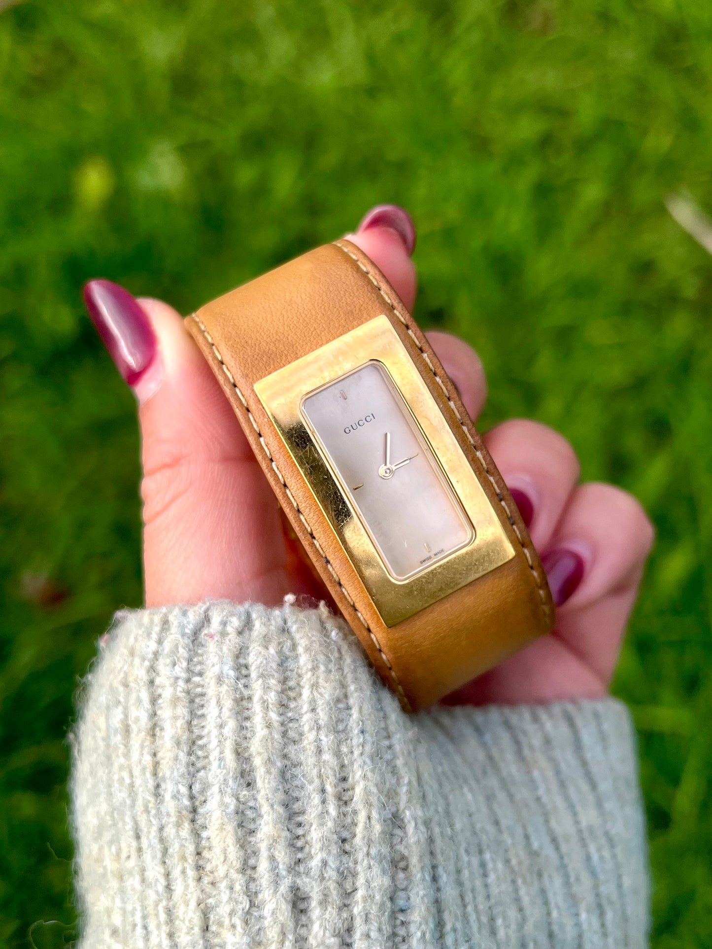 Gucci Gold Leather Cuff Women’s Watch