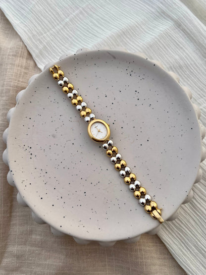 Seiko Ladies Two-Tone Oval Watch with Beads Bracelet