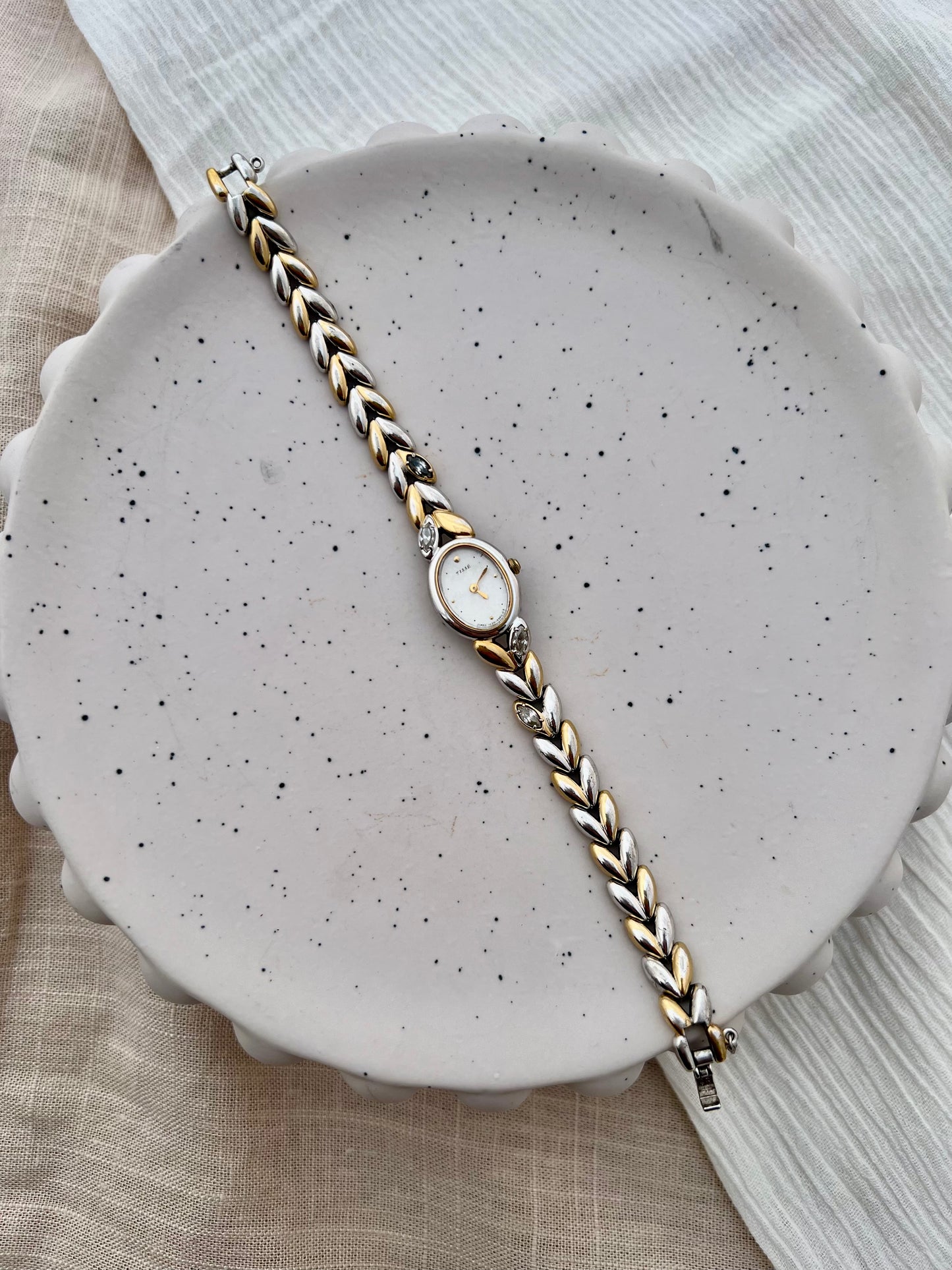 Seiko Ladies Two Tone Oval Bracelet Watch with Gem Stones