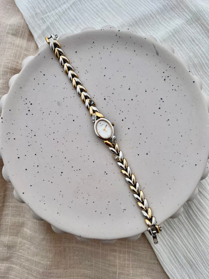 Seiko Ladies Two Tone Oval Bracelet Watch with Gem Stones