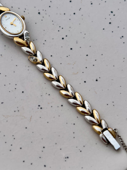Seiko Ladies Two Tone Oval Bracelet Watch with Gem Stones