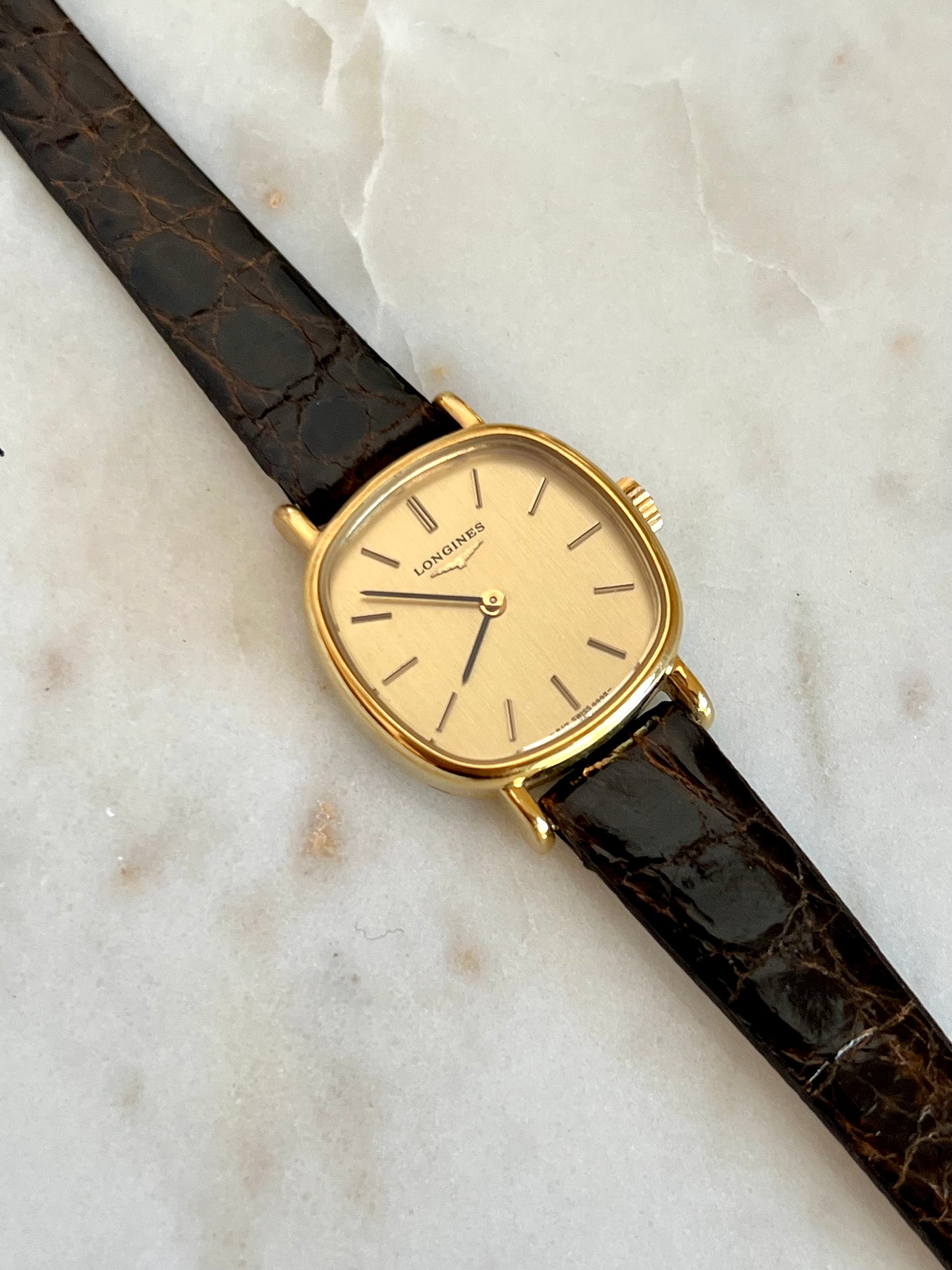 Longines Gold Tone Cushion Women's Watch with Champagne Dial