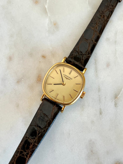 Longines Gold Tone Cushion Women's Watch with Champagne Dial