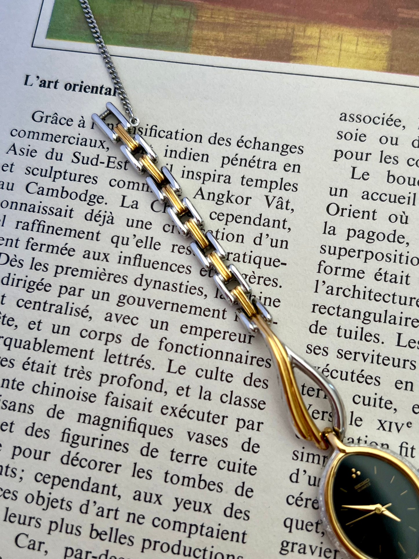 Seiko Oval Textured Case Black Dial Two-Tone Watch