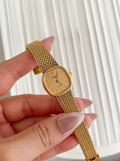 Longines Textured Gold Watch with Woven Bracelet
