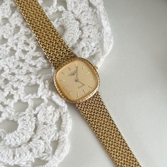 Longines Textured Gold Watch with Woven Bracelet