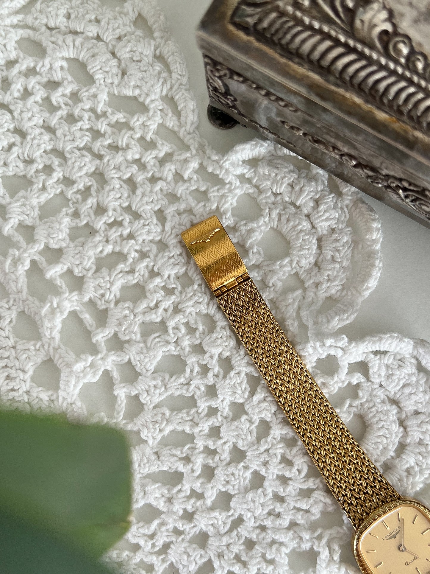 Longines Textured Gold Watch with Woven Bracelet